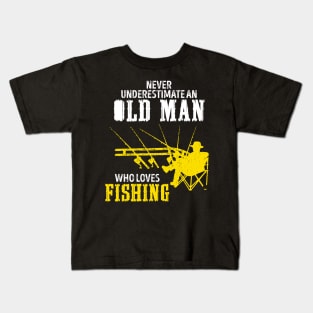 Mens Old Man Fishing Father's Day Kids T-Shirt